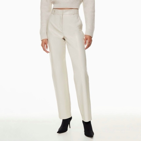 Aritzia Babaton Command Pant Vegan Leather Straight Leg Trouser Matte Pearl 0 XS - Picture 1 of 14